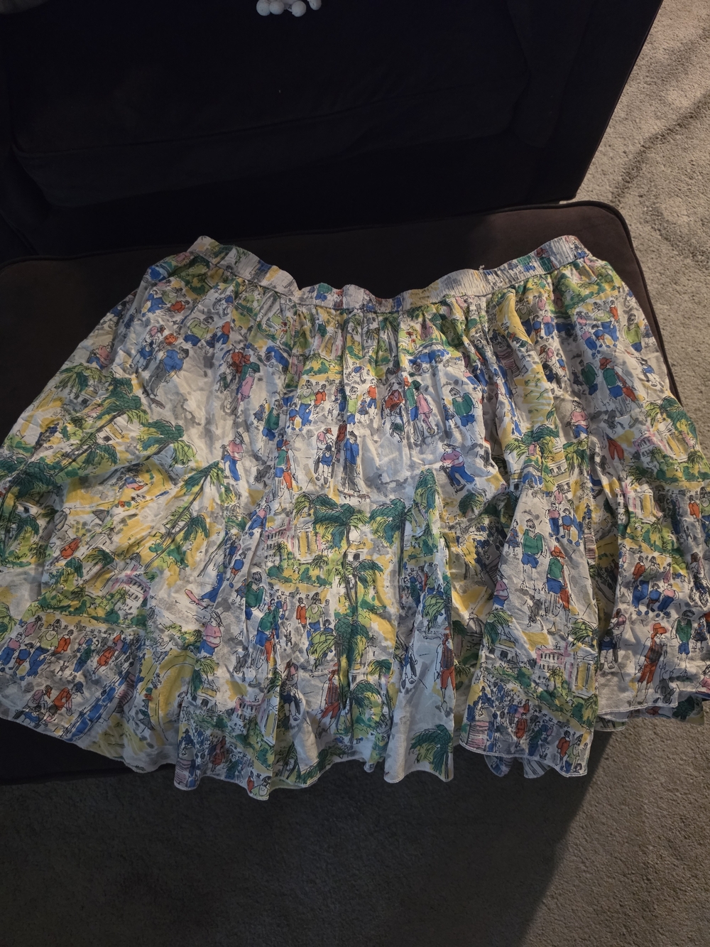 Lane Bryant White Tiered Skirt with Multicolor Scenic Print